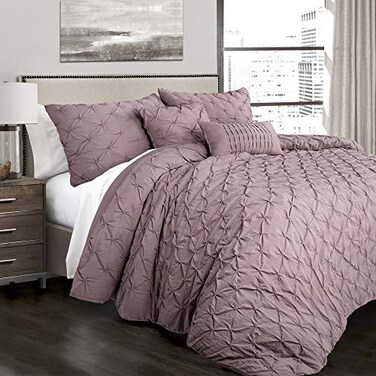 Lush Decor Ravello Pintuck Comforter Set Luxe 5 Piece Textured Bedding Set Traditional Glam Farmhouse Inspired Bedroom Decor King Woodrose