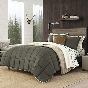 Eddie Bauer Twin Comforter Set Reversible Sherpa Bedding with Matching Shams Cozy Warm Home Decor OekoTex Certified Sherwood Green Twin