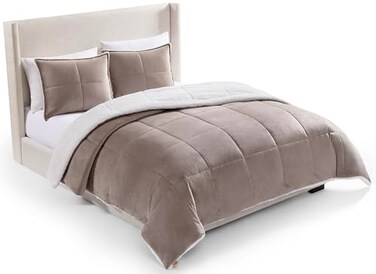 UGG Blissful Queen Comforter Set with 2 Pillow Shams Reversible Fluffy Bed Comforter Ultra Warm Winter Bed Set Down Alternative Bedding FullQueen Size Light Brown Fawn
