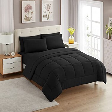 Sweet Home Collection 5 Piece Comforter Set Bag Solid Color All Season Soft Down Alternative Blanket Luxurious Microfiber Bed Sheets Black Twin XL