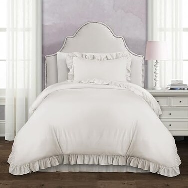 Lush Decor Comforter Set Soft Ruffled Bedding with Matching Sham Cozy Essentials Elegant Bedroom Decor Reyna White Twin XL