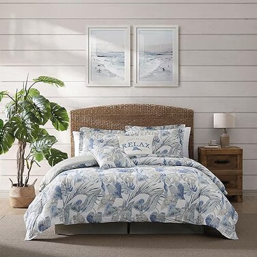 Tommy Bahama Queen Comforter Set Soft Woven Bedding with Matching Pillowcases Bonus Throw Pillows Medium Weight for Year Round Comfort 5 Piece Bed Set Raw Coast Blue