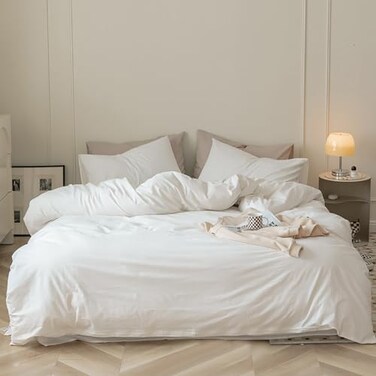 Luxlovery White Comforter Set Queen White Bedding Comforter Set Bed Sets Solid Blanket Quilts Hotel Collection Women Men Soft Breathable Queen Size 3 Piece Comforter