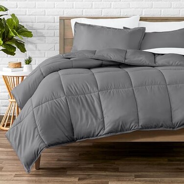 Bare Home Comforter Set Oversized Queen Size UltraSoft Goose Down Alternative Premium 1800 Series All Season Warmth Oversized Queen Grey