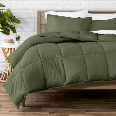 Bare Home Comforter Set Queen Size UltraSoft Goose Down Alternative Premium 1800 Series All Season Warmth Queen Cypress Green
