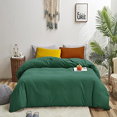 Luxlovery Emerald Green Comforter Set Queen Dark Green Bedding Comforter Set Modern Solid Forest Green Cotton Blanket Quilts Cozy Soft Breathable 1 Comforter with 2 YellowCaramel Pillowcases