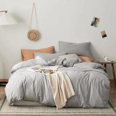 Luxlovery Grey Comforter Set Queen Silver Grey Bedding Comforter Women Men Light Gray Soft Breathable Durable Gray Queen Size Bedding Set 3PCS for Women Men