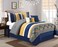 Chezmoi Collection Arden 7Piece Modern Pleated Stripe Embroidered Zigzag Bedding Comforter Set California King NavyGrayYellowWhite