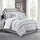 Chezmoi Collection Ariel 7Piece Gray Geometric Chenille Embroidery Pleated Striped Comforter Bedding Set Queen Size