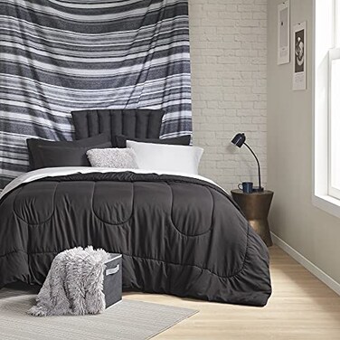 Comfort Spaces 17 Piece Bed in A Bag Comforter Set Include Sheets with 2 Side Pockets All Season Cozy Bedding and Bedroom Organizer College Dorm Room Essentials Queen Vincent Black