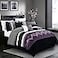Chezmoi Collection Arden 7Piece Modern Pleated Stripe Embroidered Zigzag Bedding Comforter Set King PurpleBlackGrayWhite
