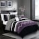 Chezmoi Collection Arden 7Piece Modern Pleated Stripe Embroidered Zigzag Bedding Comforter Set King PurpleBlackGrayWhite