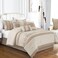 Chezmoi Collection Ariel 7Piece Taupe Geometric Chenille Embroidery Pleated Striped Comforter Bedding Set Queen Size