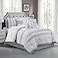 Chezmoi Collection Ariel 7Piece Gray Geometric Chenille Embroidery Pleated Striped Comforter Bedding Set King Size
