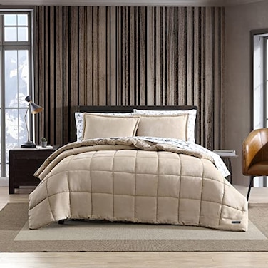 Eddie Bauer Queen Comforter Set Microsuede Bedding with Soft Sherpa Reverse 3 Piece Bed Set with Matching Pillowcases Sherwood Brown