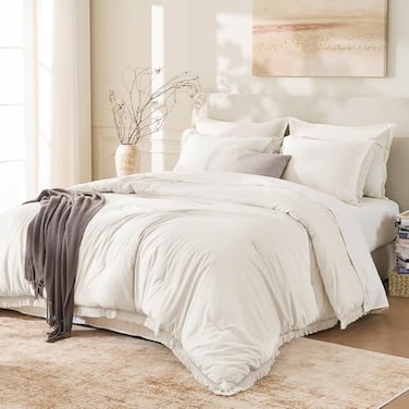 Andency King Size Comforter Set Beige 3 Pieces Boho Lightweight Tassel Fluffy Bedding Comforters Sets Soft All Season Bed Set 104x90In Comforter 2 Pillowcases