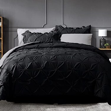 JOLLYVOGUE BlackGray Bed in a Bag Comforter Set for Bedroom Pintuck Twin Size Comforter Sets 5 Pieces Bedding Comforter Sets with Comforter SheetsRuffled Shams Pillowcases