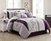 Chezmoi Collection Linnea 7Piece Luxury Purple Lavender Gray Cherry Blossom Floral Embroidery Comforter Set Queen