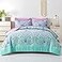 DHSFKBE Queen Comforter Set 7 Piece Bed in a Bag Boho Aqua and Lilac Damask Medallion Print Comforter with Sheets Soft Microfiber Complete Bedding Set for All Season Aqua Queen