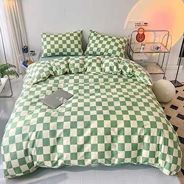 Wellboo Green and White Comforter Sets Twin Women Men Sage Green Checkerboard Grid Bedding Comforters Cotton Boys Girls Modern Grass Green Plaid Checkered Quilts Modern Buffalo Geometric Abstract Bed
