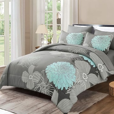 Yiran 7 Pieces Bed in a Bag Floral Comforter Set Queen Flowers Bedding Set Soft Microfiber Boho Comforter Sets with 1 Comforter 1 Flat Sheet 1 Fitted Sheet 2 Pillowshams and 2 Pillowcases
