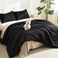 Litanika Black Comforter Full Size 3 Pieces Boho Lightweight Solid Bedding Comforter Set All Season Fluffy Bed Set 79x90In Comforter 2 Pillowcases