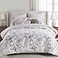 Levtex Home Pisa Reversible FullQueen Comforter Set 90x94in with 2 Pillowcases 26x20in Floral Peacock Grey Taupe 100 Cotton FullQueen Size Comforter Set Soft PreWashed