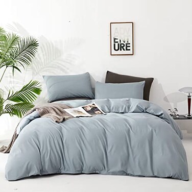 Luxlovery Blue Comforter Set King Dusty Blue Bedding Comforter Set Solid Bedding Set Breathable Blanket Quilts Modern Bedding Set for King Bed