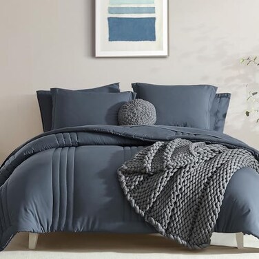 Monbix King Size Comforter Set 7 Pieces Bed in a Bag King Blue Gray Bedding Sets with Comforter All Seasons Comforter Bed Set with Sheets Pillowcases Shams