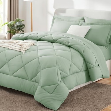 CozyLux Full Size Comforter Sets Sage Green 7 Pieces Bed in a Bag Full Luxury Soft Bed Set for All Seasons Bedding Set with Down Alternative Comforter Sheets Pillowcases Shams