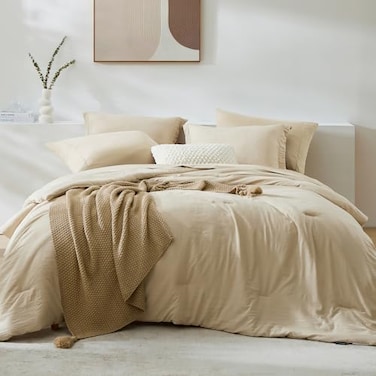 WRENSONGE Twin XL Comforter Set 5 Pieces Beige All Season Twin XL Bedding Sets with 1 Fitted Sheet 1 Flat Sheet 1 Pillow Sham and 1 Pillowcase