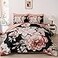 Dintszyayue Floral Comforter Set Queen Size 7 Pieces Bed in a Bag Pink Black Floral Bedding Sets Elegant Flower Bed Set Lightweight Comforter for All Season with Flat Sheet Fitted Sheet Pillowcases Sh
