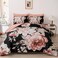 Dintszyayue Floral Comforter Set Queen Size 7 Pieces Bed in a Bag Pink Black Floral Bedding Sets Elegant Flower Bed Set Lightweight Comforter for All Season with Flat Sheet Fitted Sheet Pillowcases Sh