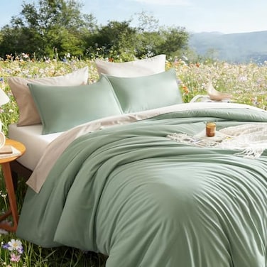 Litanika Oversized King Comforter Set 120x98 3 Pieces Sage Green Lightweight Solid Bedding Set All Season Fluffy Bed Set Quilt Blanket 1 Comforter 2 Pillowcases