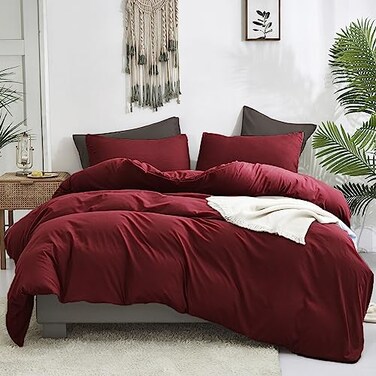 Luxlovery Burgundy Comforter Set Queen Dark Red Bedding Set Women Claret Wine Red Crimson Burgundy Blanket Quilts 3 Piece Claret Bedding Comforter Set