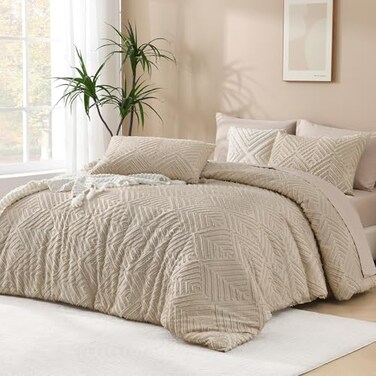 Andency Khaki King Size Comforter Set 3 Pieces Boho Soft Bedding Set Collections Farmhouse Tufted Fluffy Warm Bedding Comforter Sets for King Bed 1 Comforter 104x90In 2 Pillowcases