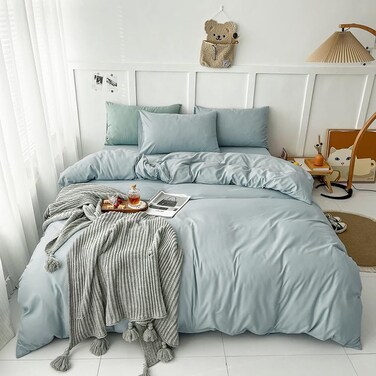Luxlovery Blue Comforter Set Queen Light Bue Bedding Set Soft Breathable Blanket Quilts Modern Mist Blue Comforter Set for Queen Bed Women Men