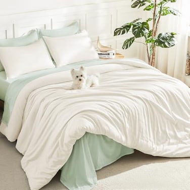 Litanika Ivory Comforter Set Full Size 3 Pieces Lightweight Solid Bedding Comforter Set All Season Fluffy Bed Set 79x90In Comforter 2 Pillowcases