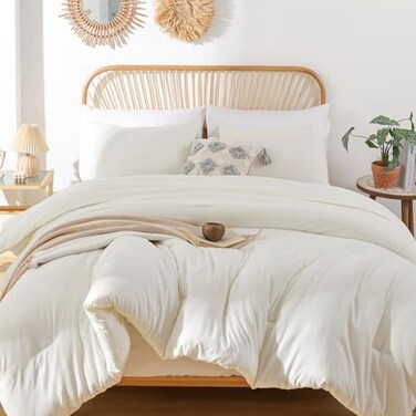 ROSGONIA King Size Comforter Set Ivory 3pcs 1 Boho Comforter 2 Pillowcases All Season Bedding Soft Lightweight Bedspread Cozy Blanket Quilt