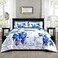 Sunshine Nicole Soft Brushed Microfiber Comforter Set 7 Pieces Queen with Light Weight Soft Poly Fill Printed Dark Blue Grey Big Florals Face with Print Reverse