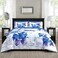 Sunshine Nicole Soft Brushed Microfiber Comforter Set 7 Pieces Queen with Light Weight Soft Poly Fill Printed Dark Blue Grey Big Florals Face with Print Reverse