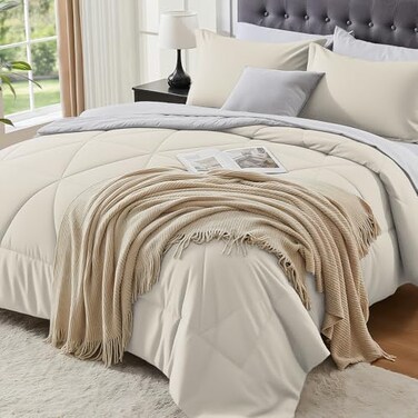 BEDELITE Twin Comforter Set 5 Pieces Bed in A Bag Soft Microfiber Reversible Beige Bed Set with Comforters Sheets Pillowcase Sham Cozy Luxury Bedding Sets for All Season