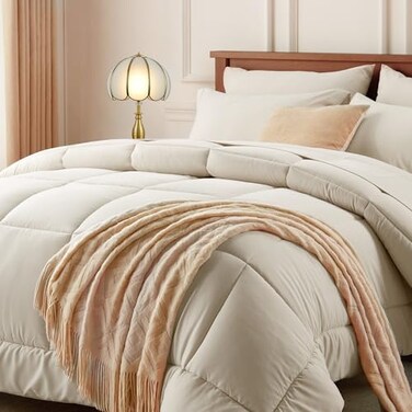 Newspin Twin XL Comforter Set Beige Bed in a Bag Twin XL Size 5 Pieces All Season Bed Set Fluffy Comforter Set with Sheets Sheet Set Quilt Blanket Pillowcases Shams