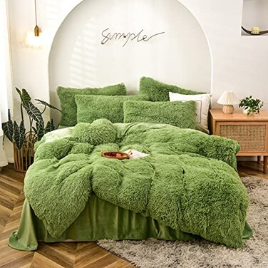 Gusuhome Shaggy Faux Fur Comforter Set FullQueen Size Green Plush Fuzzy Bedding Set Ultra Soft Fluffy Microfiber Comforter 3 Pieces 1 Plush Furry Comforter 2 Pillowcases