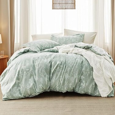 Bedsure Oversized Queen Comforter Set Sage Green Bed Set 3 Pieces Cute Floral Bedding 1 Soft Reversible Botanical Flowers Comforter and 2 Pillow Shams