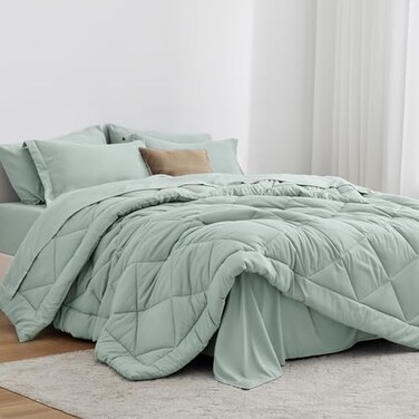Love's cabin Loves cabin Full Comforter Set Aqua 7 Pieces Full Bed in a Bag All Season Bedding Sets with 1 Comforter 1 Flat Sheet 1 Fitted Sheet 2 Pillowcase and 2 Pillow Sham