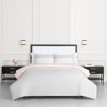 kate spade new york Engineered Stripe 3Piece FullQueen Comforter Set 300 Thread Count and 100 Cotton Reversible Cover All Season Warmth Bedding Machine Washable Pink and Grey