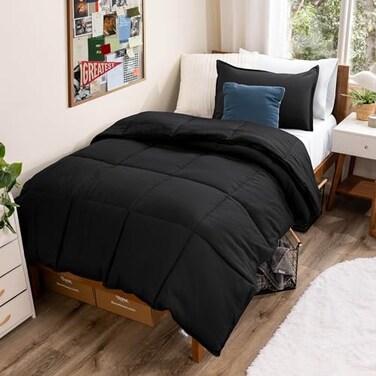 Bare Home Comforter Set TwinTwin Extra Long Size UltraSoft Goose Down Alternative Premium 1800 Series All Season Warmth TwinTwin XL Black