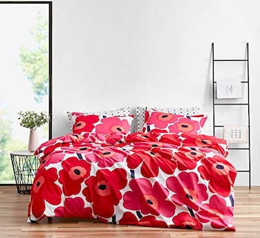 MARIMEKKO Marimekko King Comforter Set Cotton Bedding with Matching Shams Lightweight Home Decor for All Seasons Unikko Red King