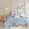 Intelligent Design Cotton Comforter Set Jacquard Tufts Pompom Design All Season Bedding Matching Shams Decorative Pillows FullQueen 88 in x 92 in Blue 7 Piece